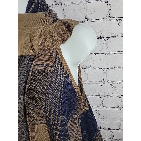 Coco + Carmen Shawl Brown/Navy Ruffles Sleeveless One Size - Picture 2 of 5